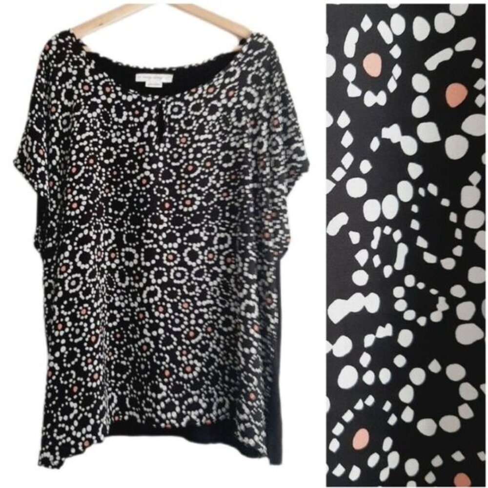 IN EVERY STORY Penningtons Floral Abstract Light Blouse Drop Shoulder Top Sz 2XL
